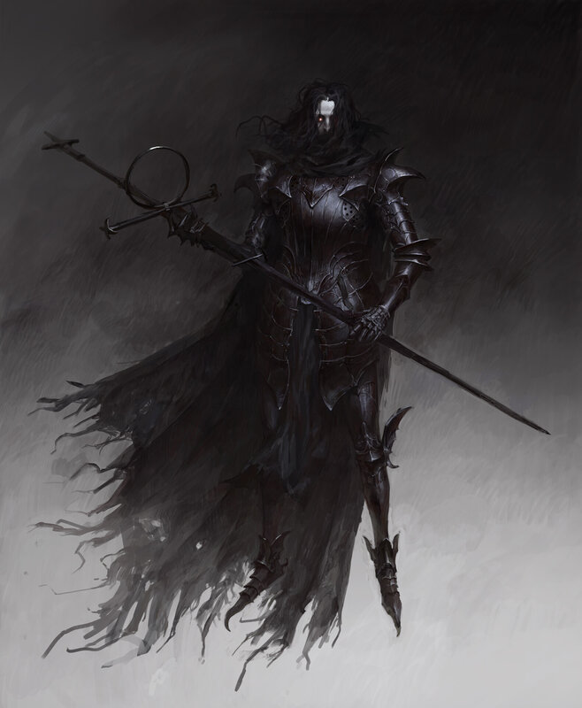 Dark Armored Warrior — Black, Dramatic, Digital Art, Sword