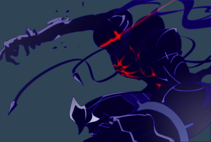 dark armored warrior in action