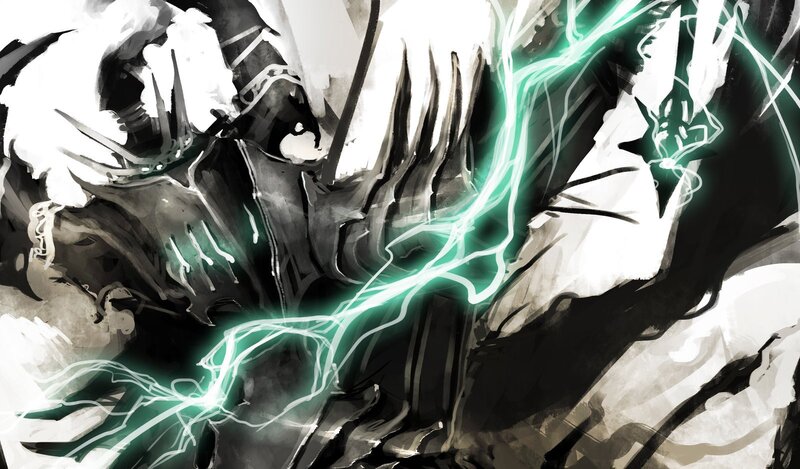 dark armored warrior with green energy