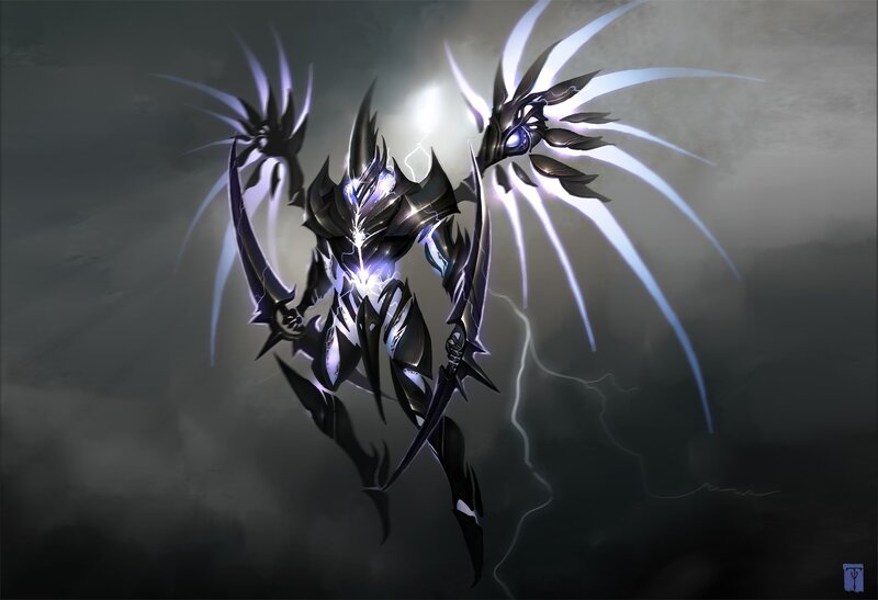 dark armored warrior with lightning wings