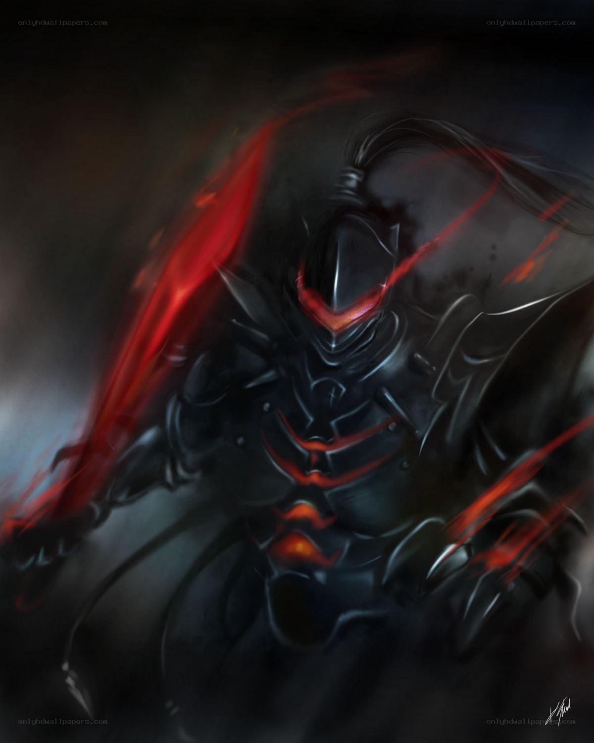 dark armored warrior with red energy