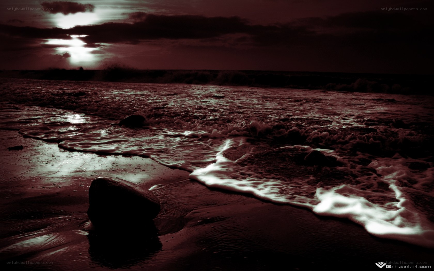 dark beach at sunset