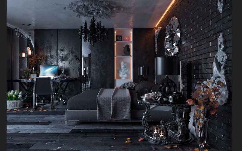 Dark Bedroom Interior