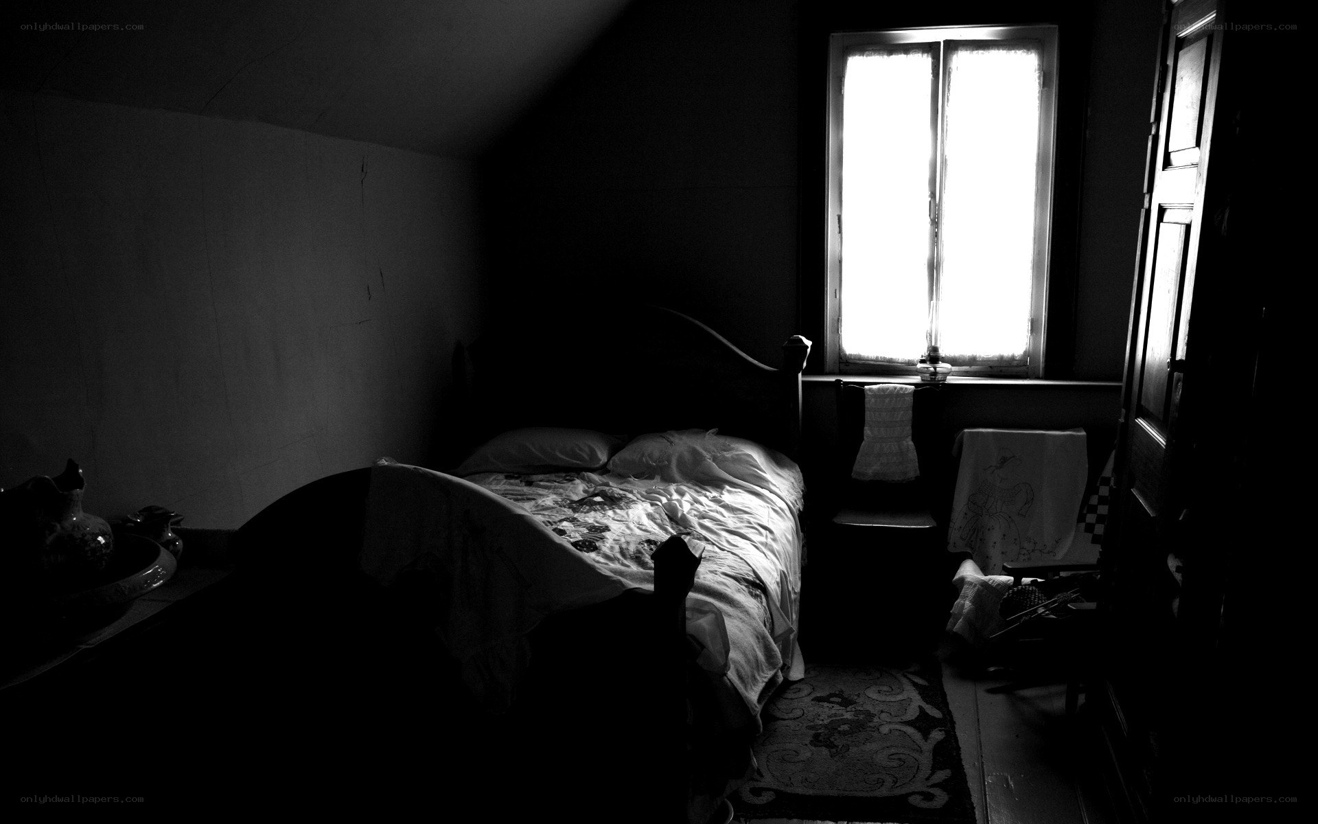 Dark bedroom with window light
