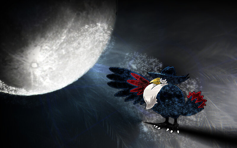Dark bird under the moon