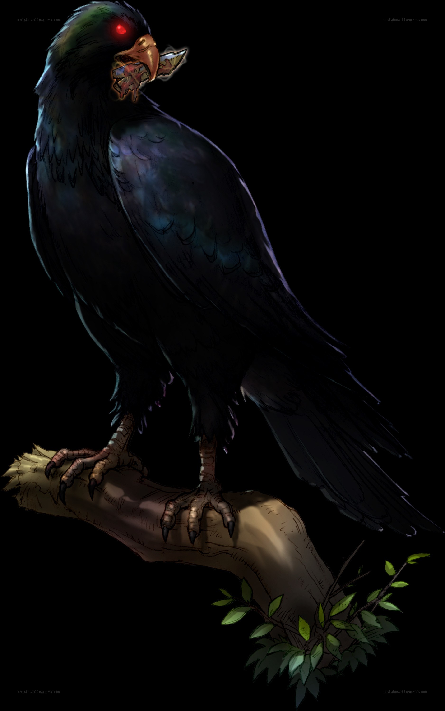 Dark bird with glowing eyes