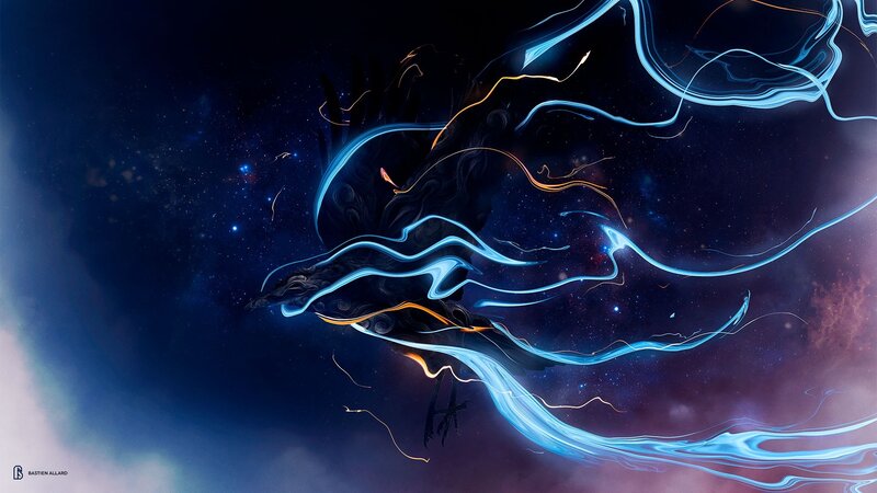 Dark Bird with Glowing Lines