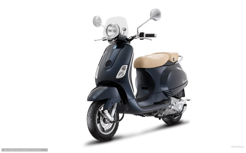 Dark Blue Scooter — Neutral, Photograph, Beige Seat
