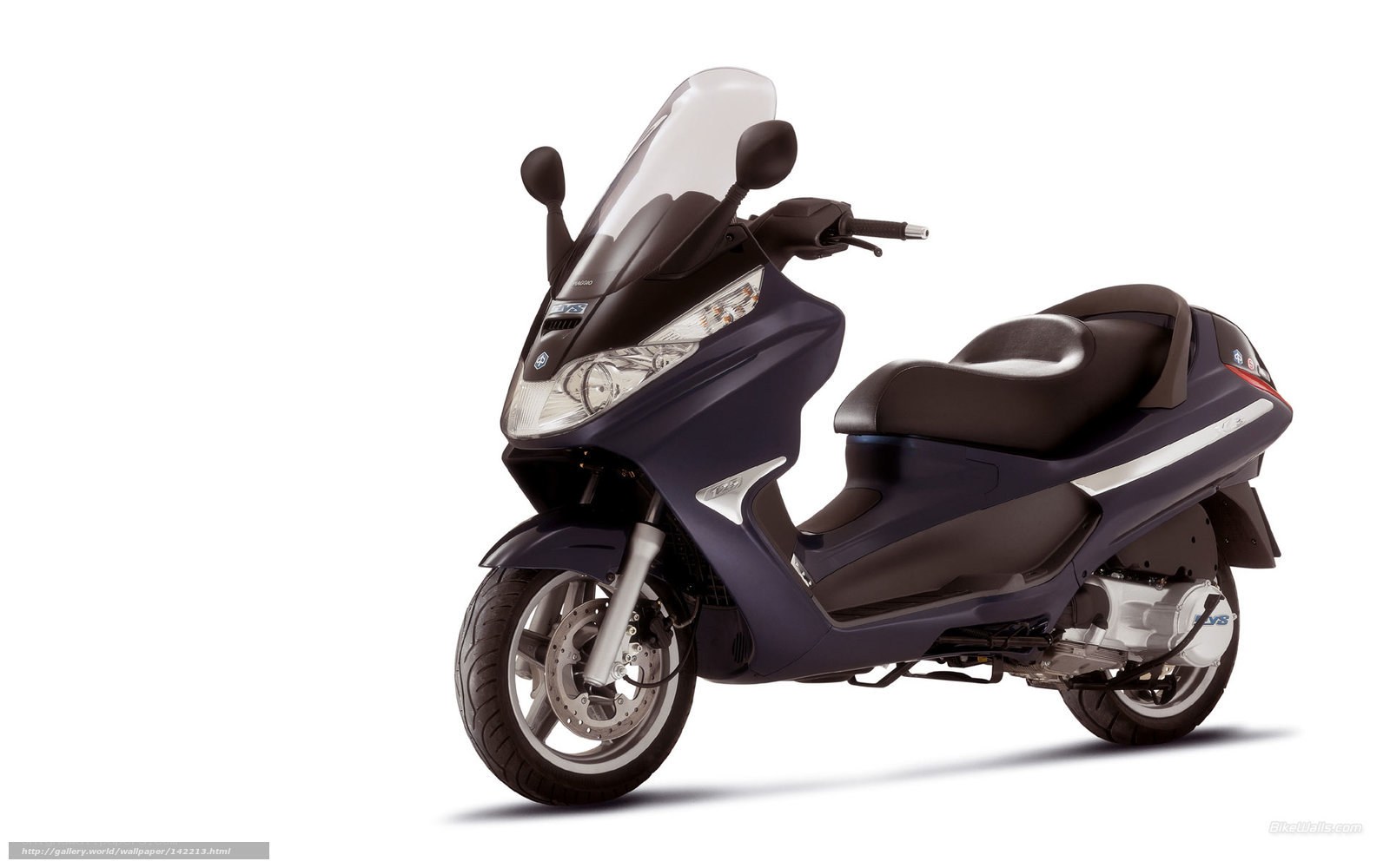 dark blue scooter with windscreen