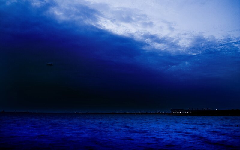 Dark Blue Sea at Night — Dramatic, Photograph