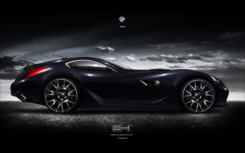 Dark Blue Sports Car — Black, Dramatic, Night, Digital Art, Sky, Clouds