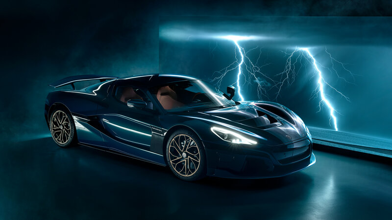 Dark Blue Sports Car — Dramatic, Night
