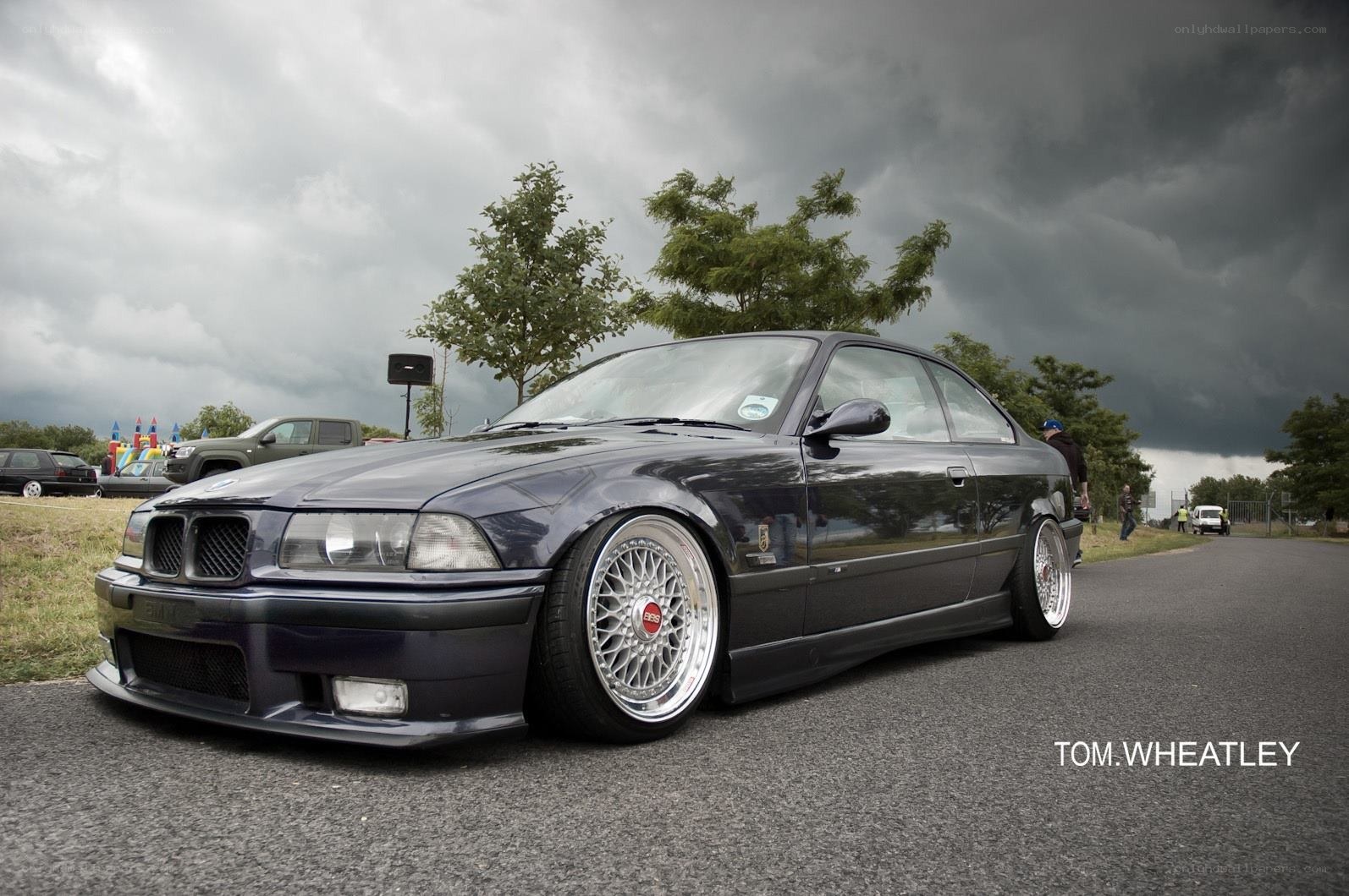 Dark BMW coupe on display