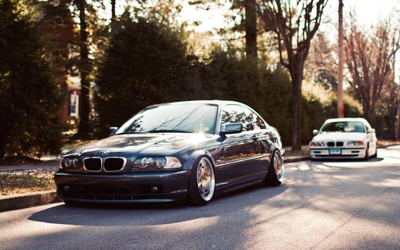 Dark BMW on a quiet street