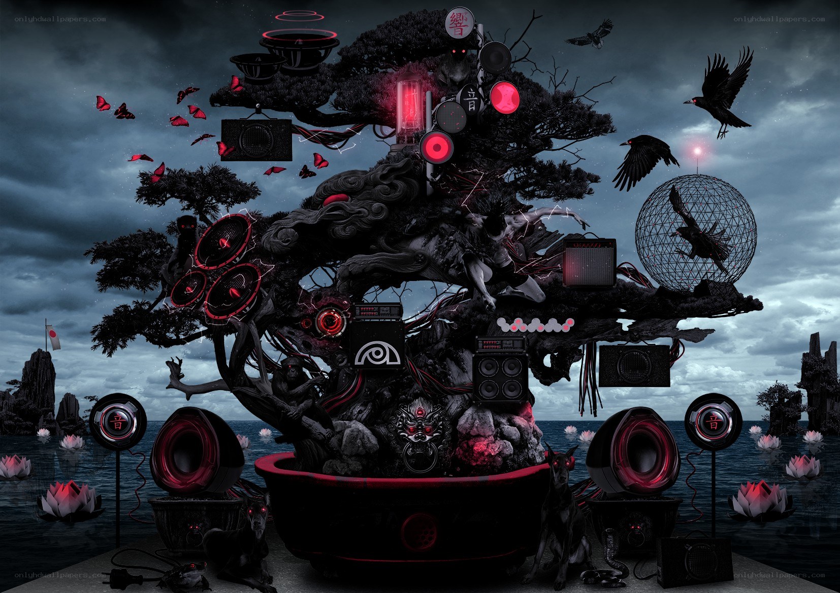 Dark Bonsai with Speakers