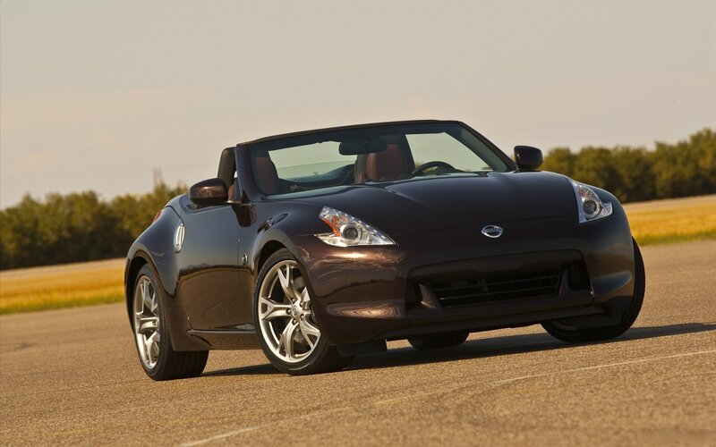 Dark brown Nissan 370Z convertible