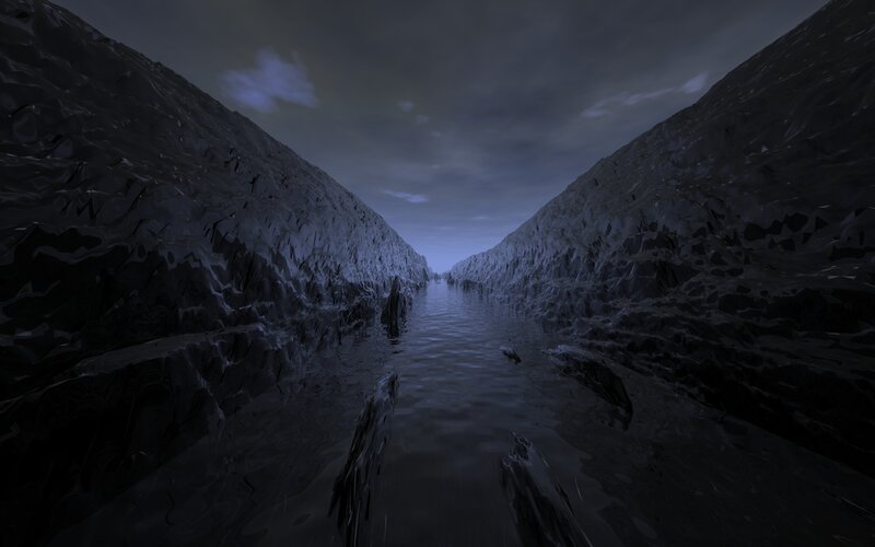 dark canyon river scene