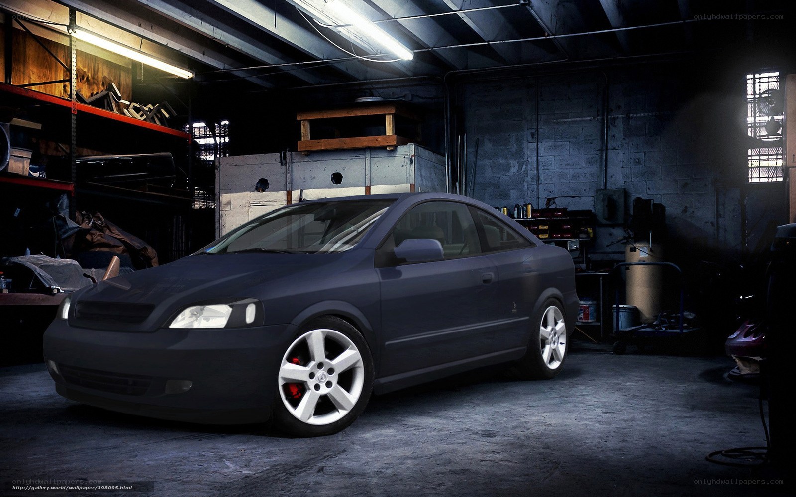 Dark car in garage