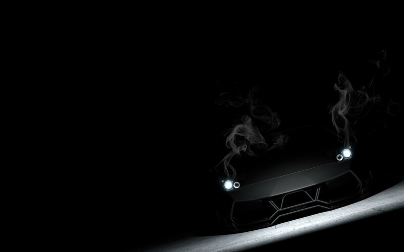 dark car with headlights