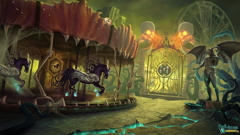 Dark Carousel with Skeletal Horses