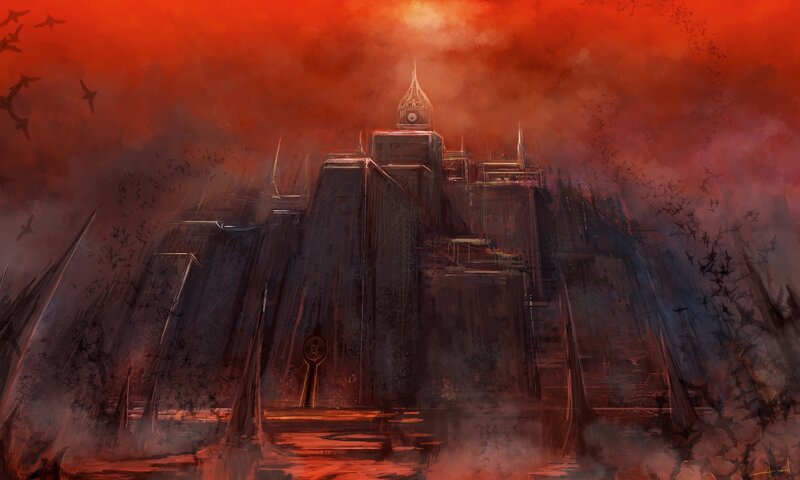 Dark Castle in Red Sky