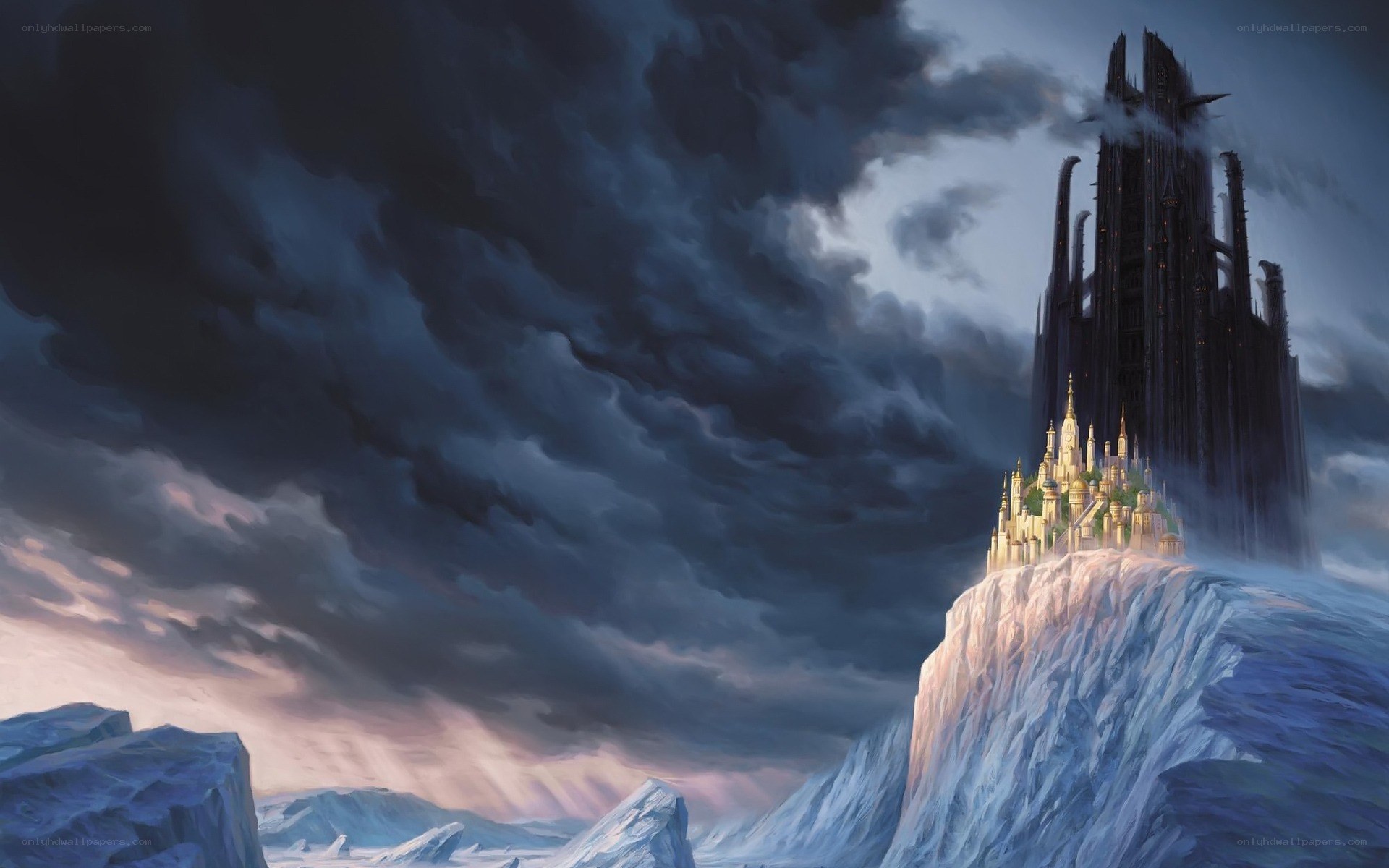Dark castle on a cliff