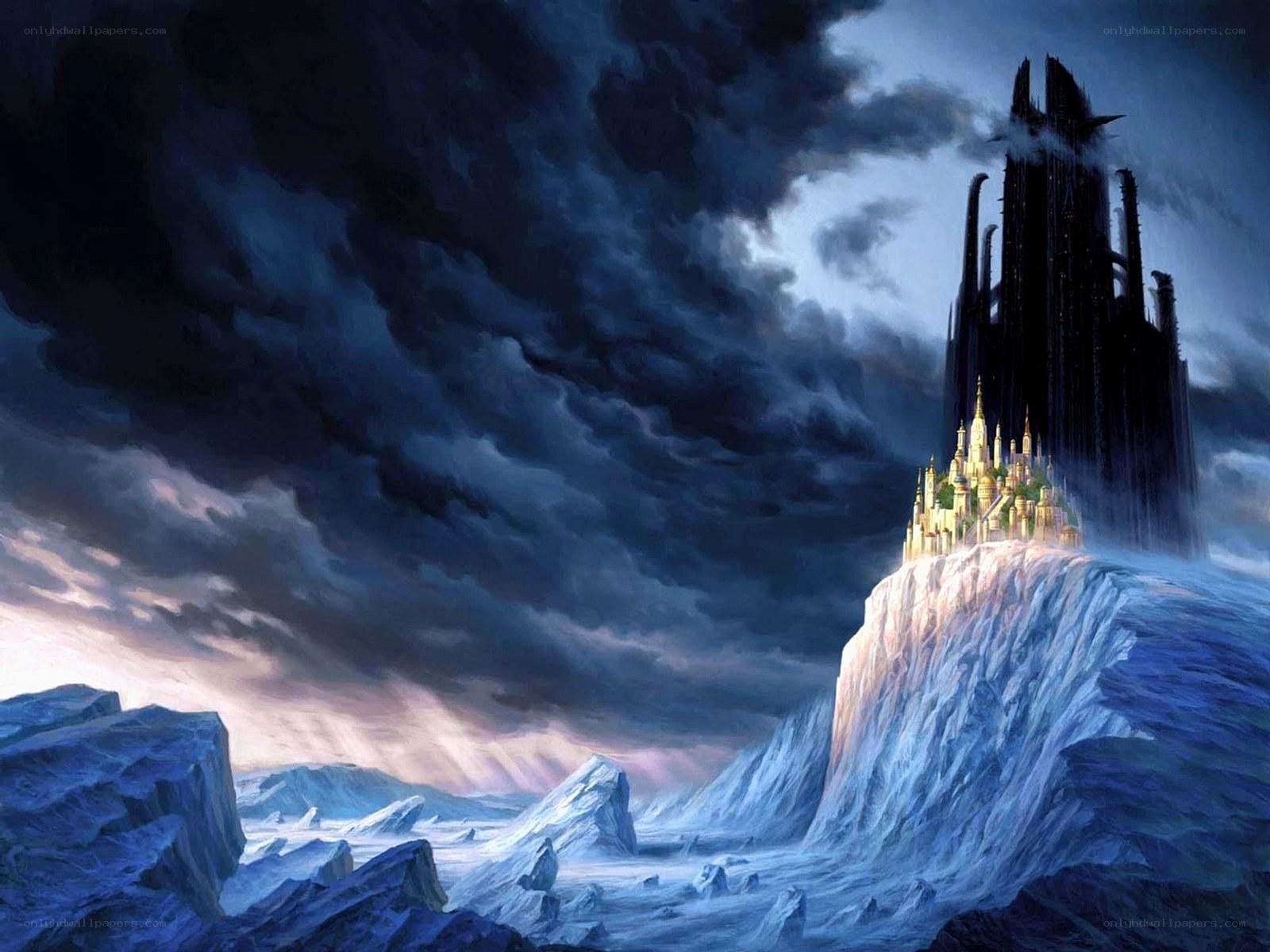 Dark castle on a cliff