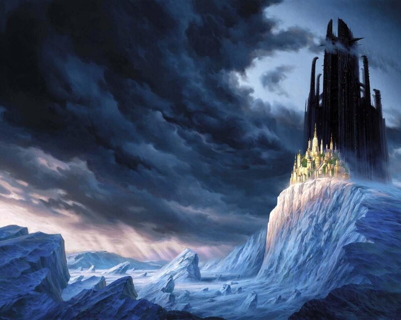 Dark castle on a cliff