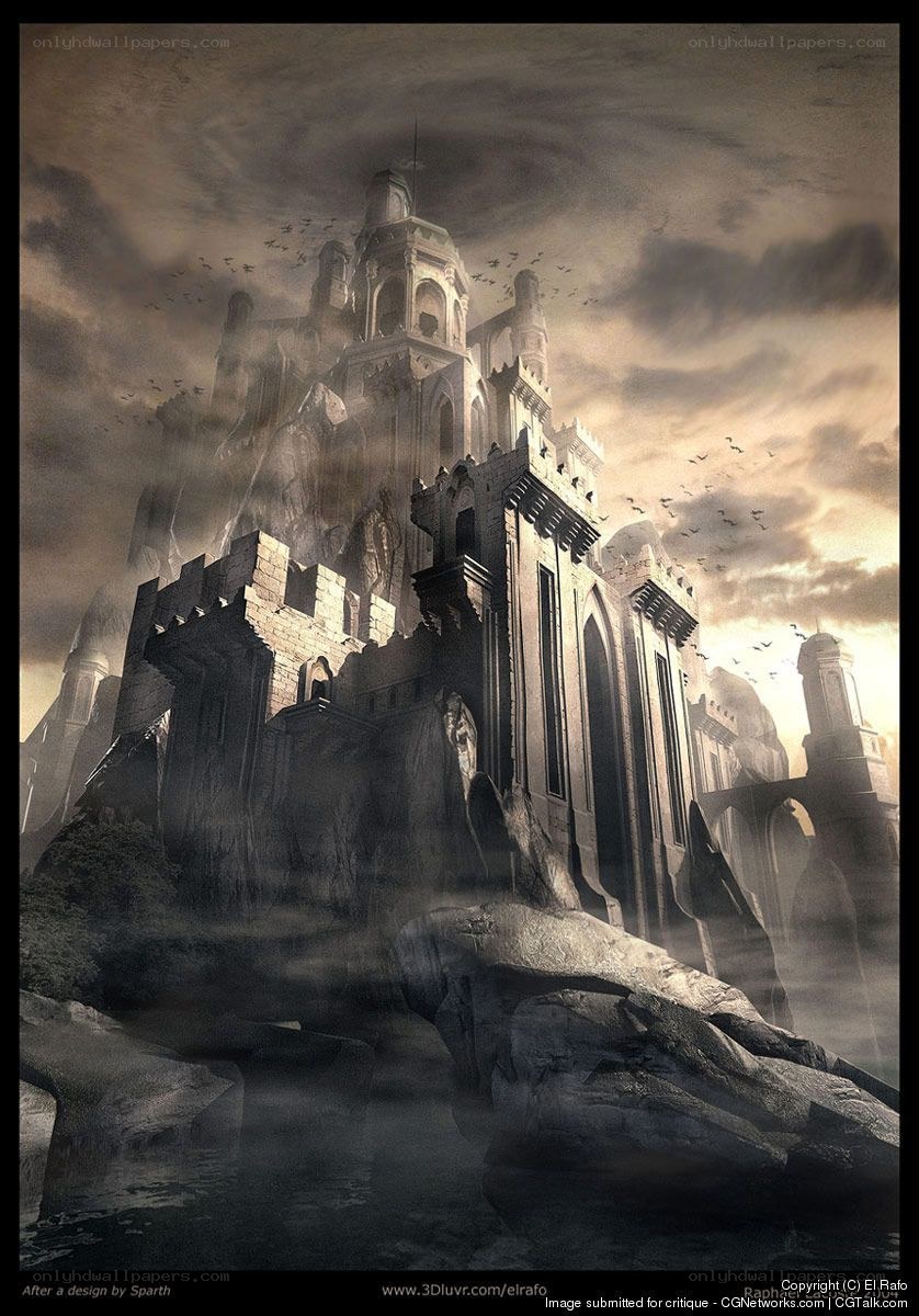 Dark castle on a cliff