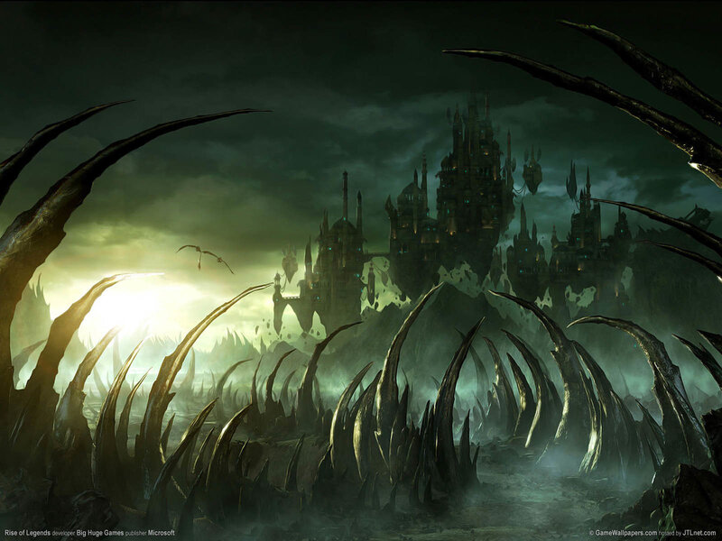 Dark castle on a desolate landscape