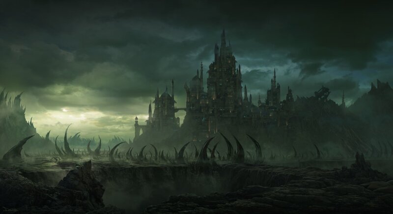 Dark Castle on Rocky Shore
