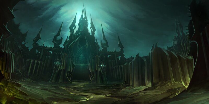 dark castle under green sky