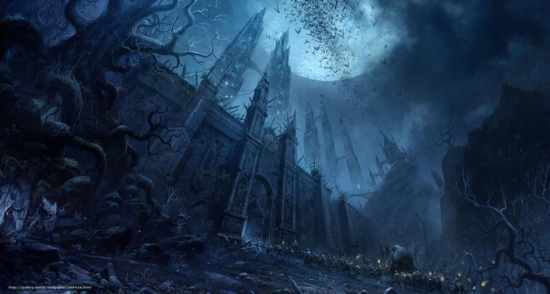 Dark castle under moonlight
