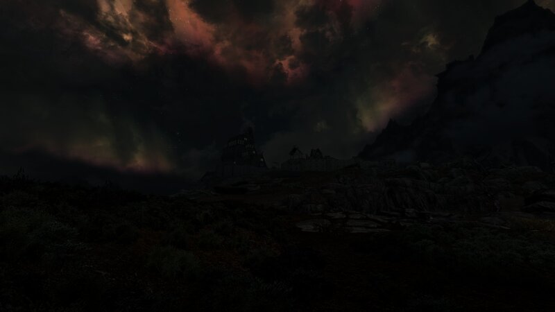 Dark castle under stormy sky