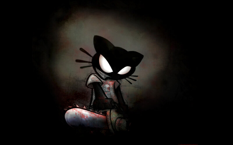 dark cat character with glowing eyes