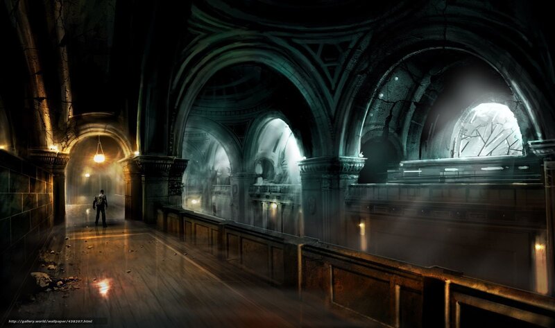 Dark cathedral corridor