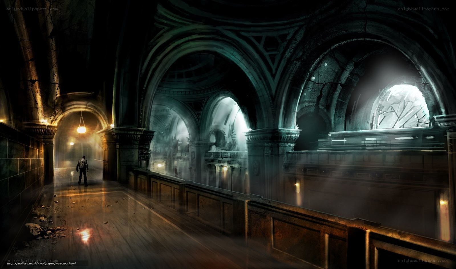 Dark cathedral corridor