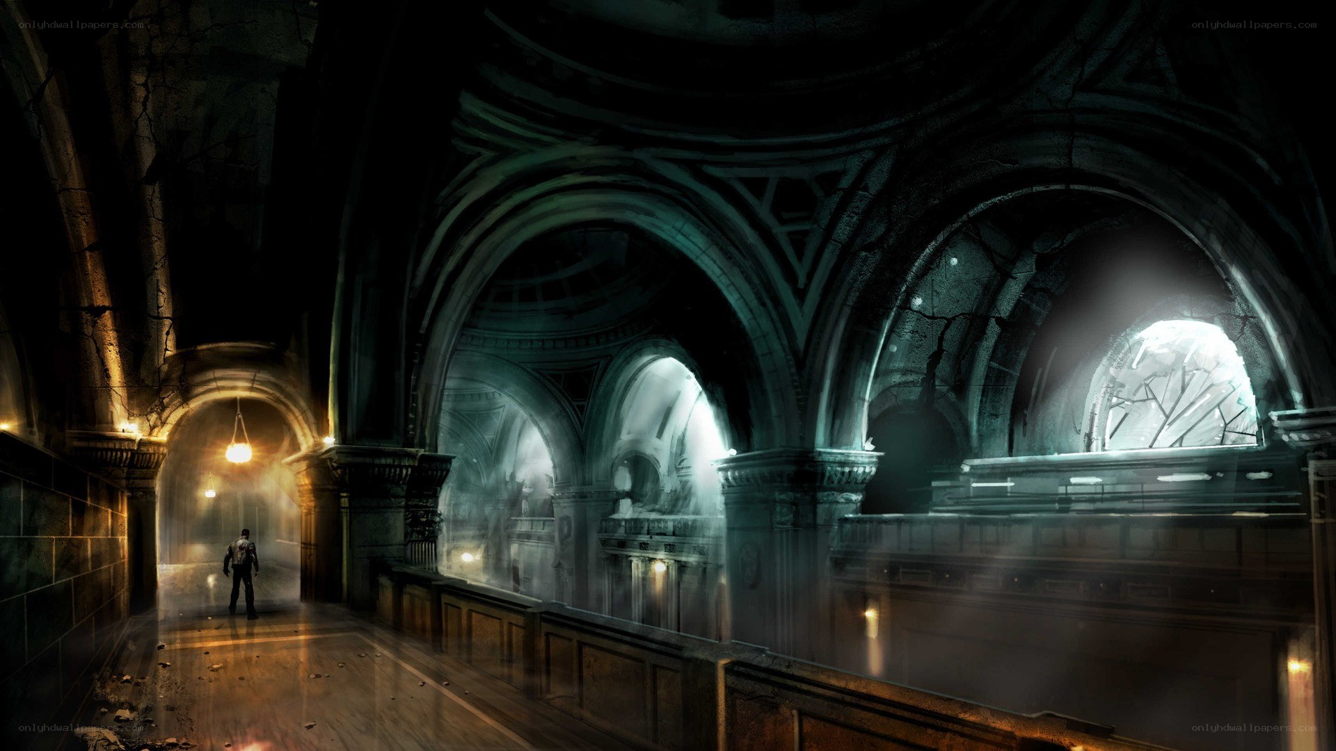 dark cathedral hallway