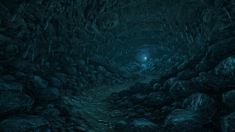Dark Cave Tunnel — Blue, 3d Render