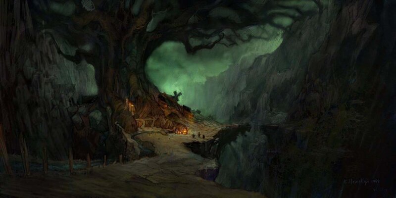 Dark cave village concept