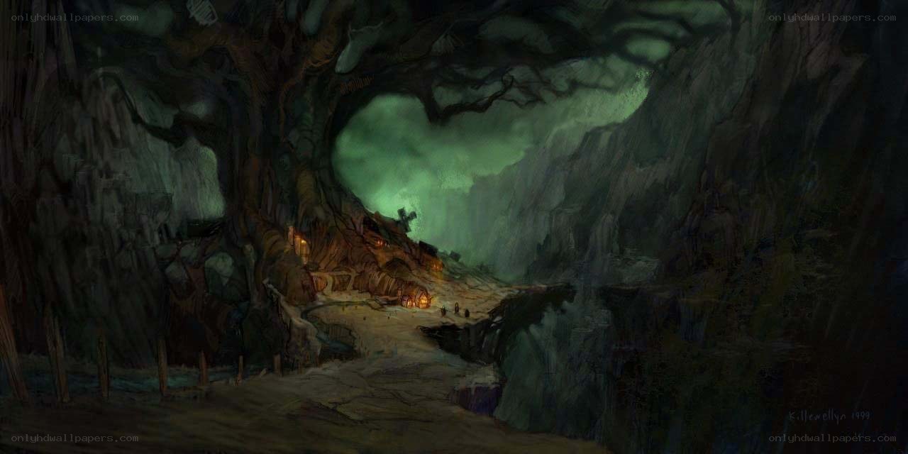 Dark cave village concept