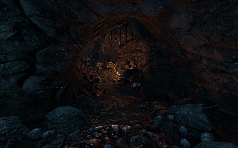 dark cave with candlelight