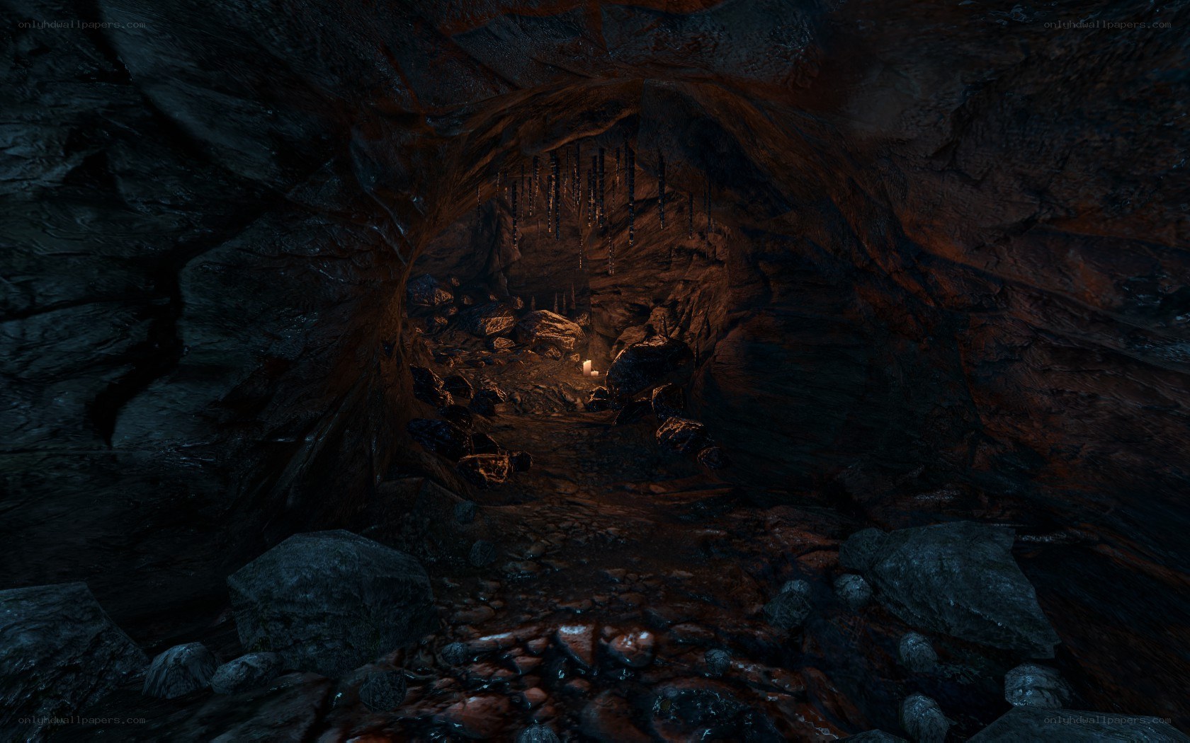 dark cave with candlelight