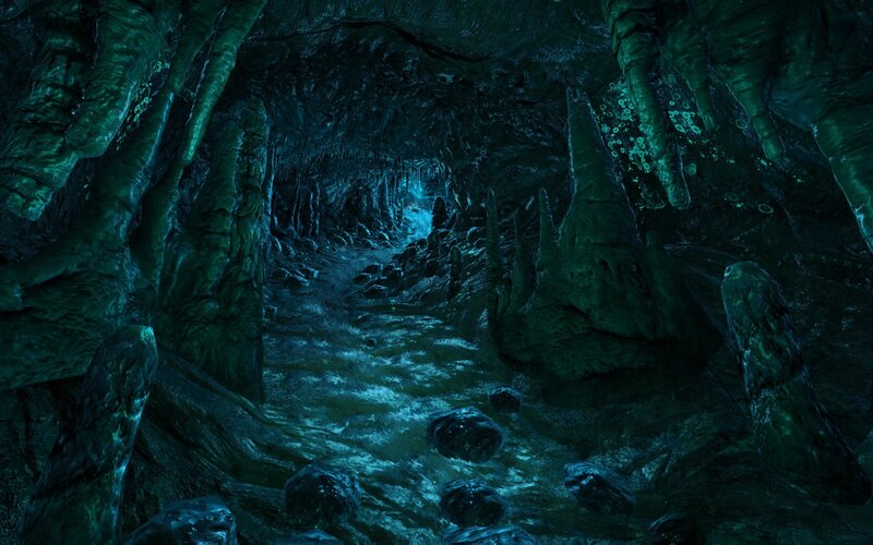 dark cave with flowing stream