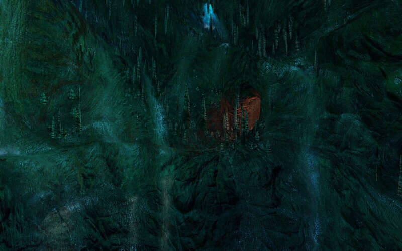 dark cave with glowing crystals