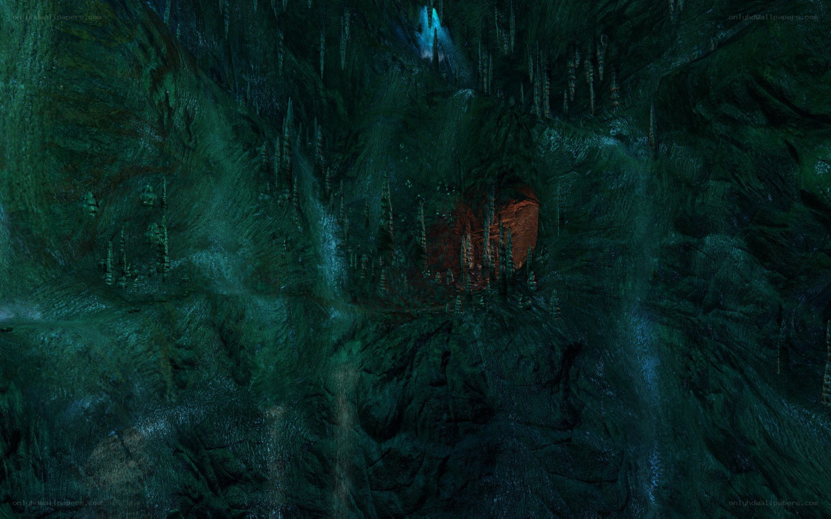 dark cave with glowing crystals