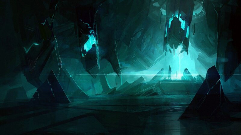 dark cave with glowing crystals