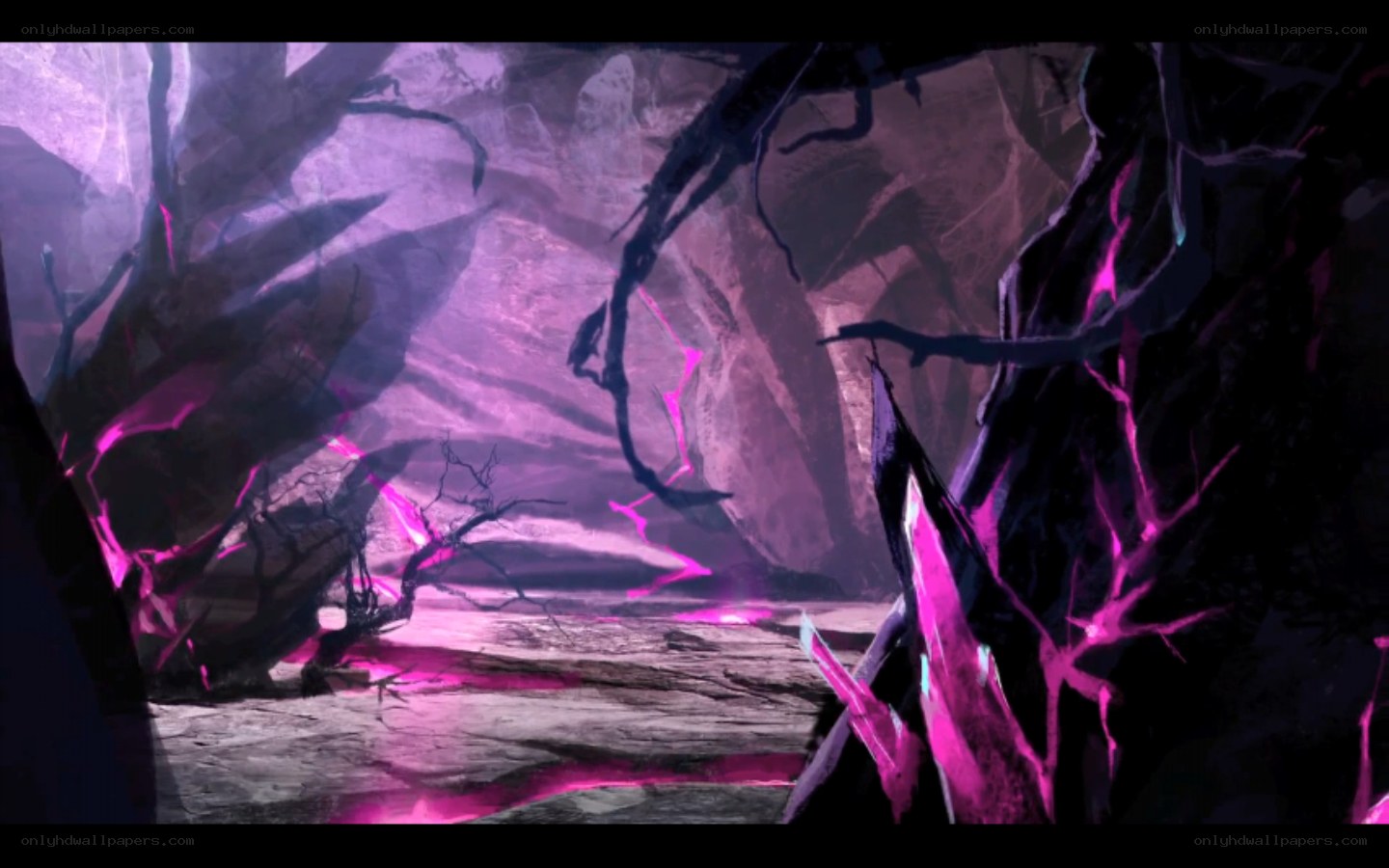 dark cave with glowing crystals
