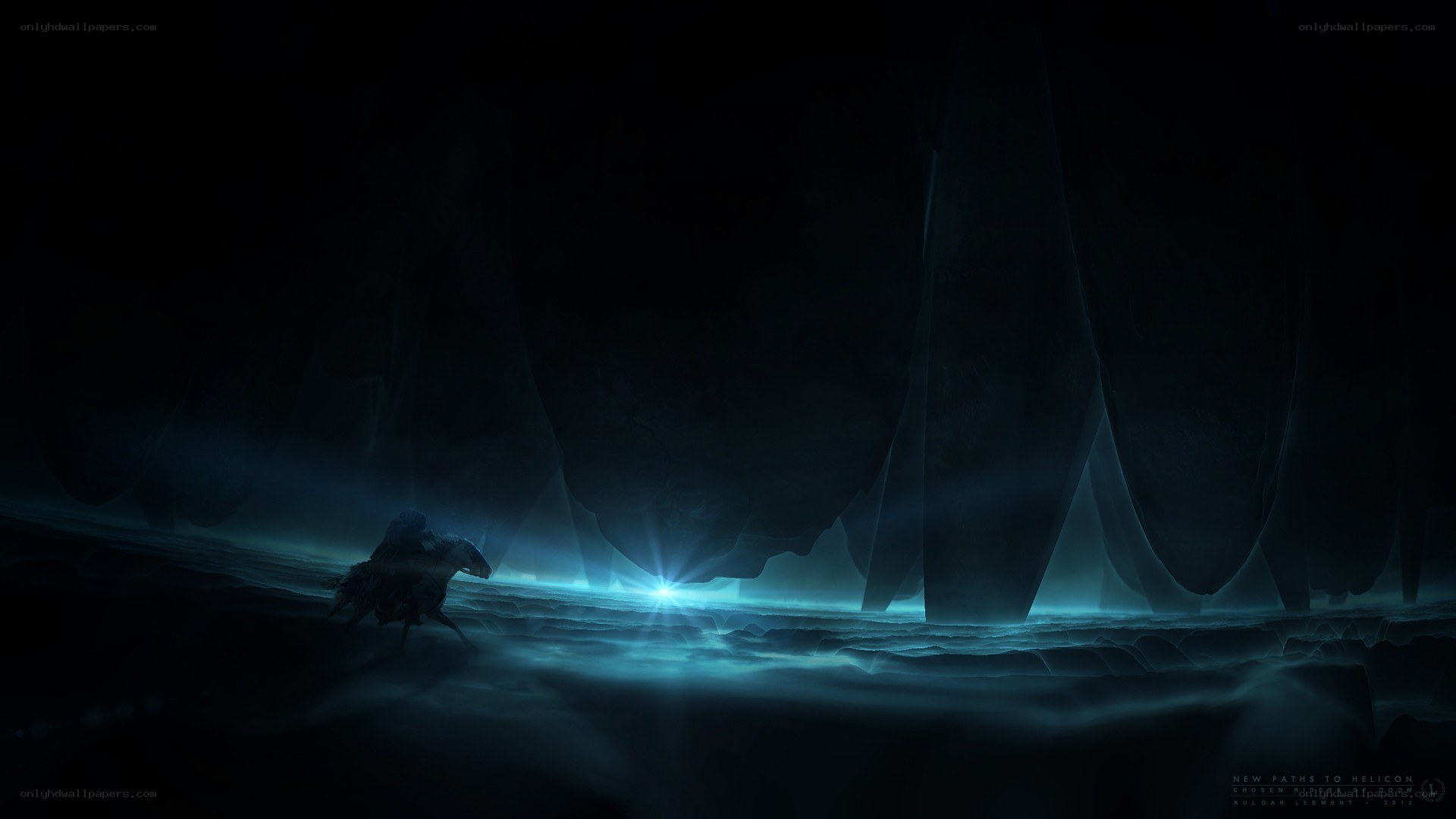 dark cave with glowing light