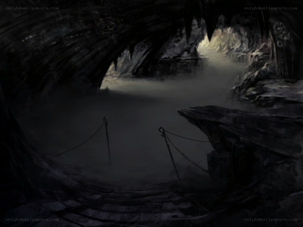 dark cave with misty passage